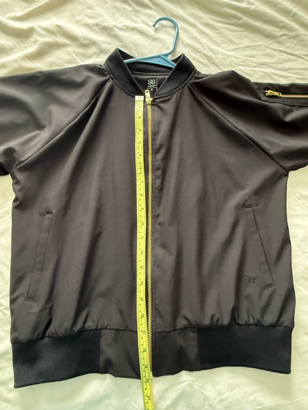Black Bomber Jacket with Gold Zipper - Picture 8 of 9